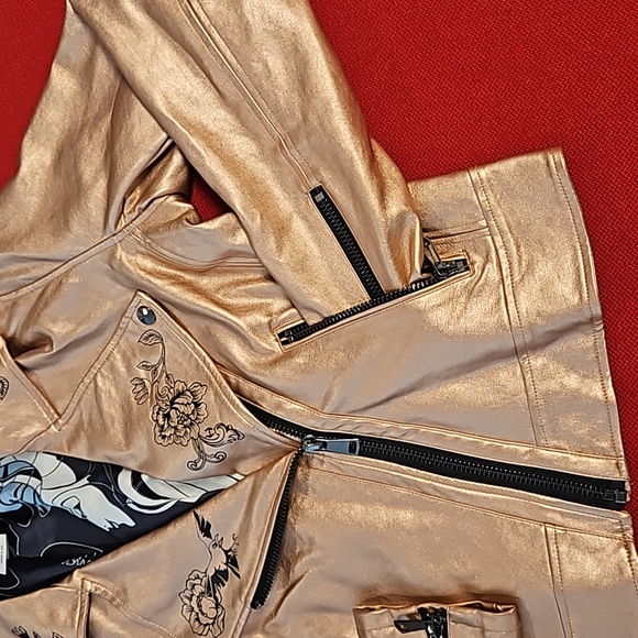 DISNEY Maleficent Sleeping Beauty rose gold faux leather jacket Med.see photos - Picture 16 of 16